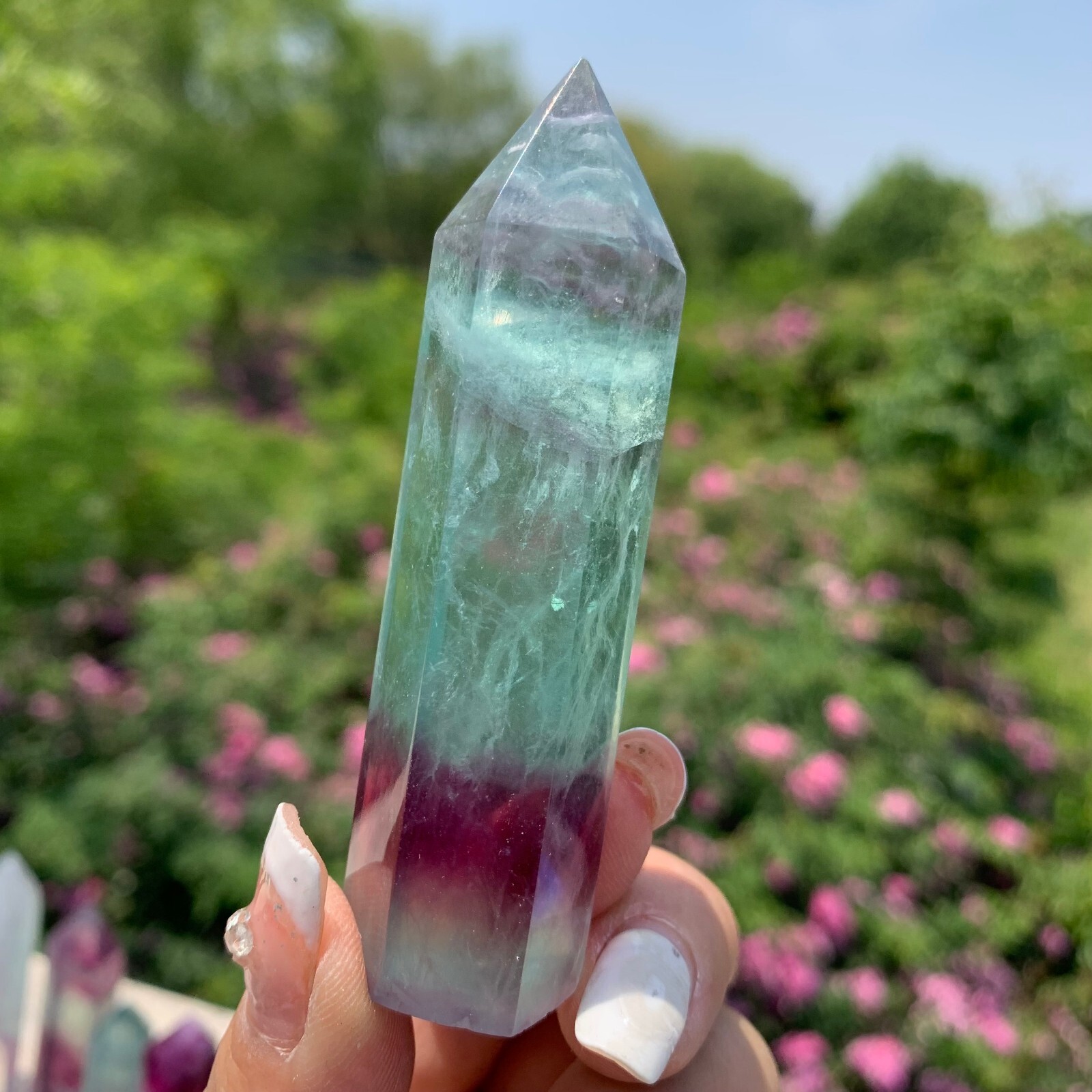 2.2LB Natural fluorite quartz obelisk crystal wand point healing random