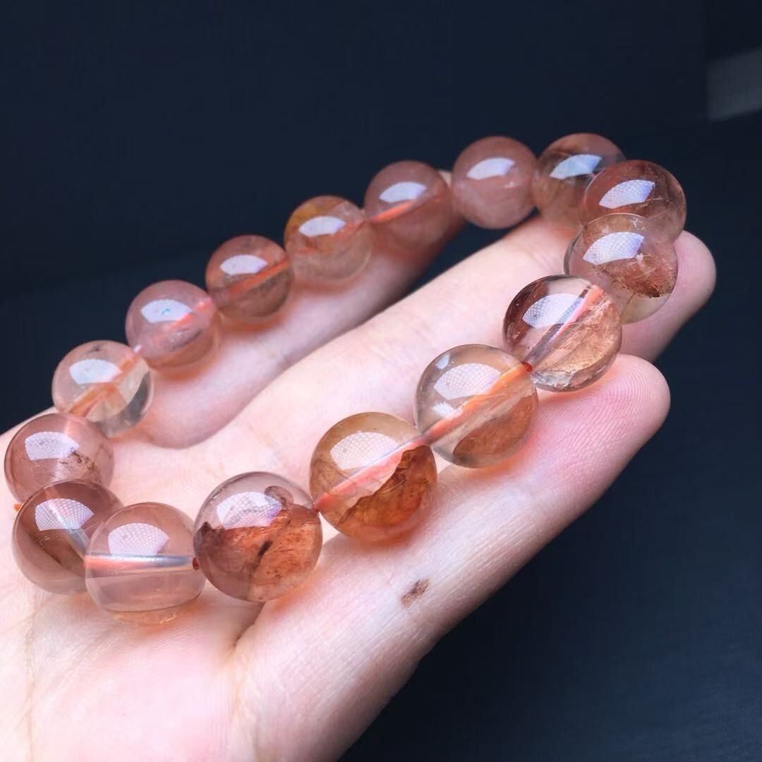 18mm Natural Fire Quartz Bead Bracelet Reiki Crystal Quartz Healing Decorate 1pc