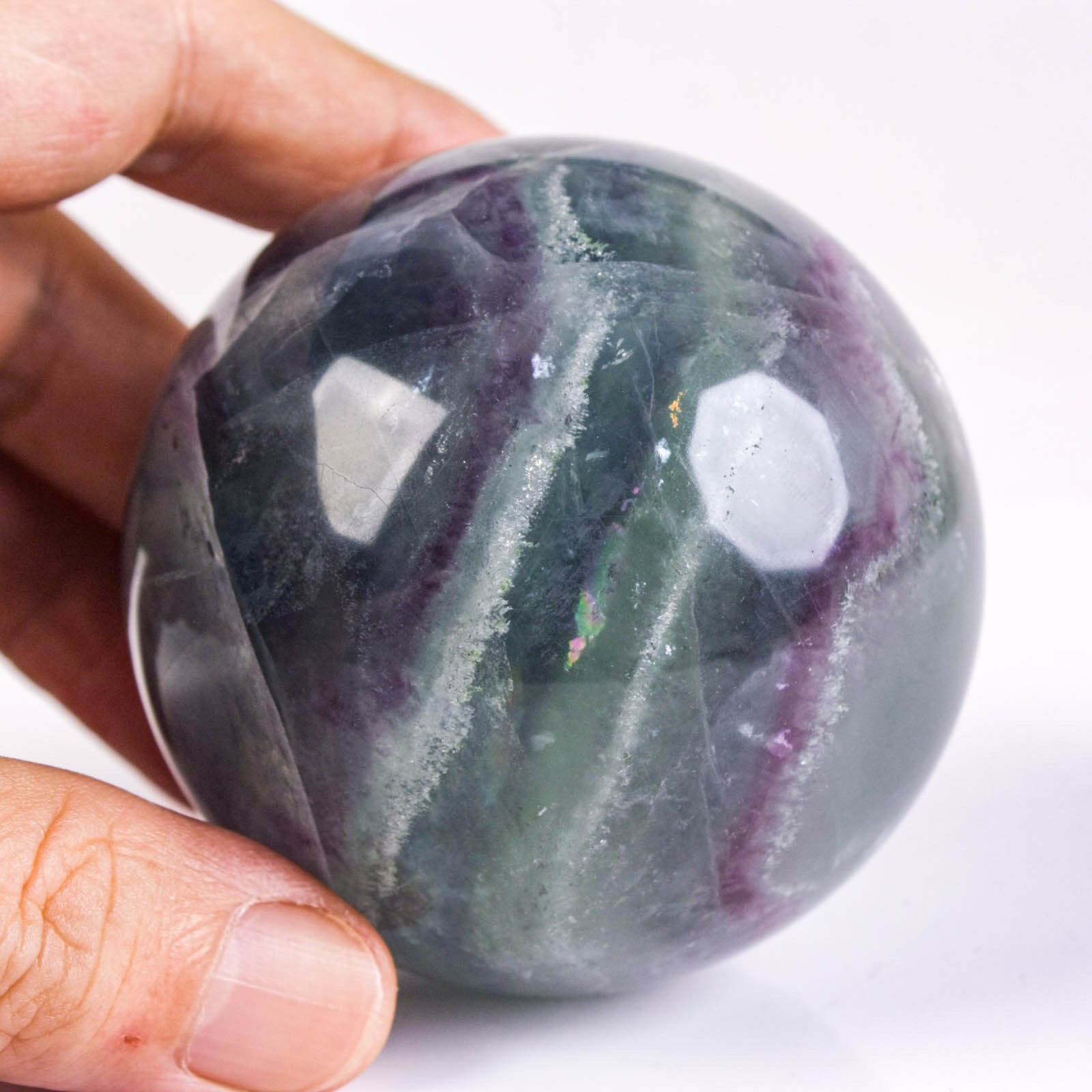 2.6″ 15.9oz Rainbow Fluorite Sphere Crystal Ball Natural Banded Mineral Specimen