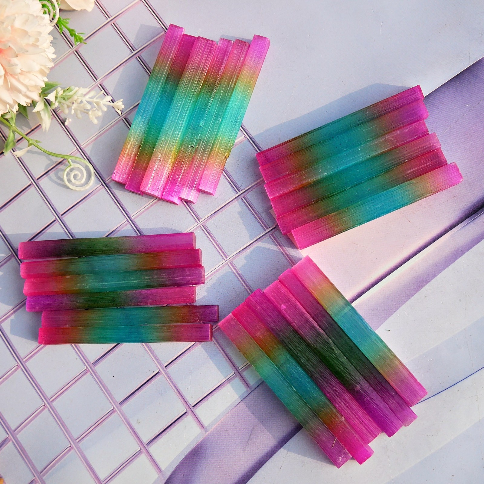 24PCS 3″ Raw Aura Selenite Sticks Crystal Wands Healing Cleansing Stone Lot Gift