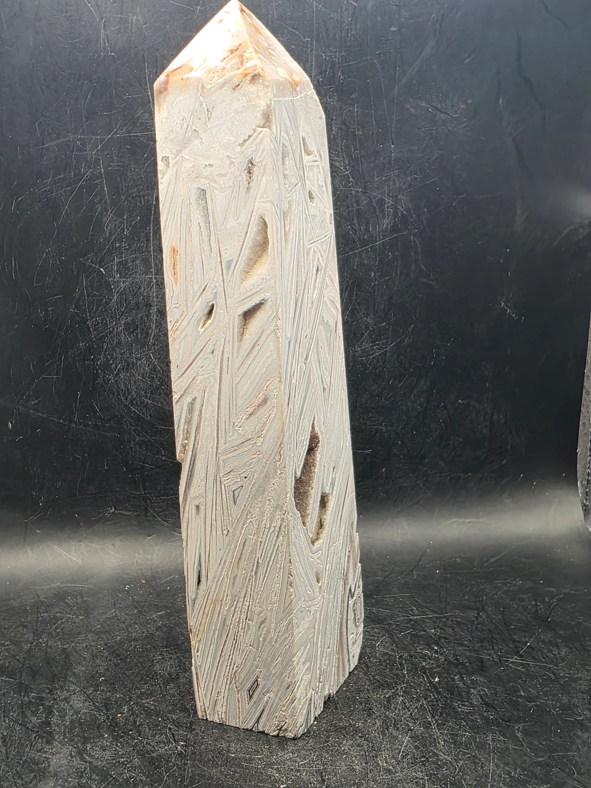 Large white lace agate tower! 1.1 pounds, 6.9 inches tall!