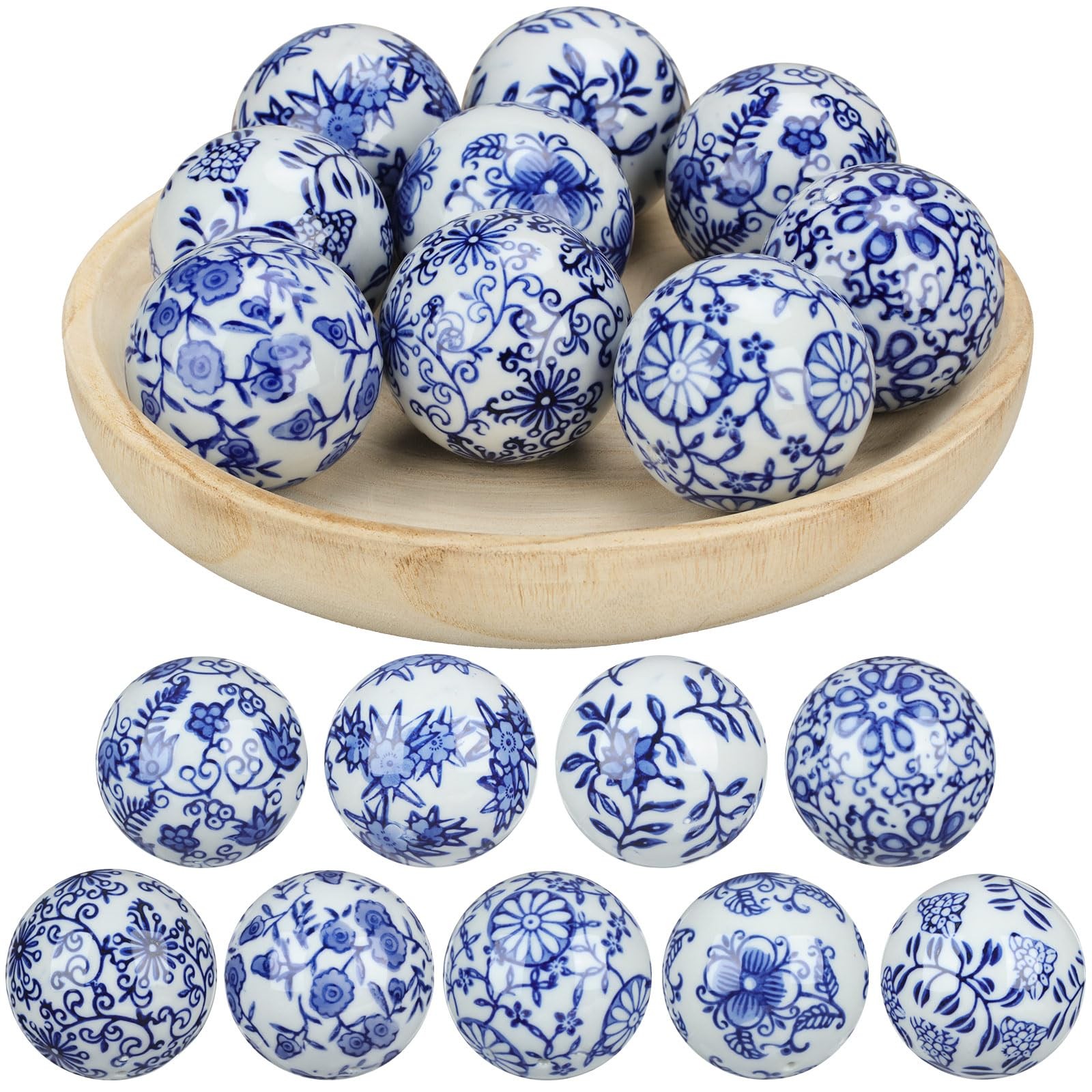 Vesici 9 Pcs Blue and White Porcelain Balls Decorative Chinoiserie Orbs for…