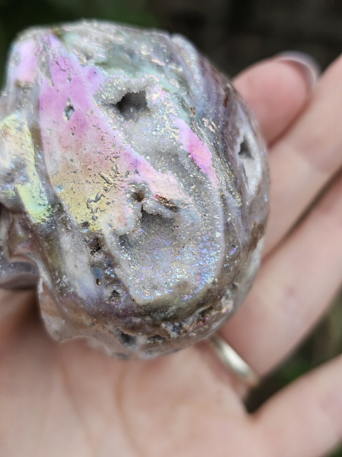 *SALE* Druzy Titanium Rainbow Aura sphalerite crystal Skull Angel Aura