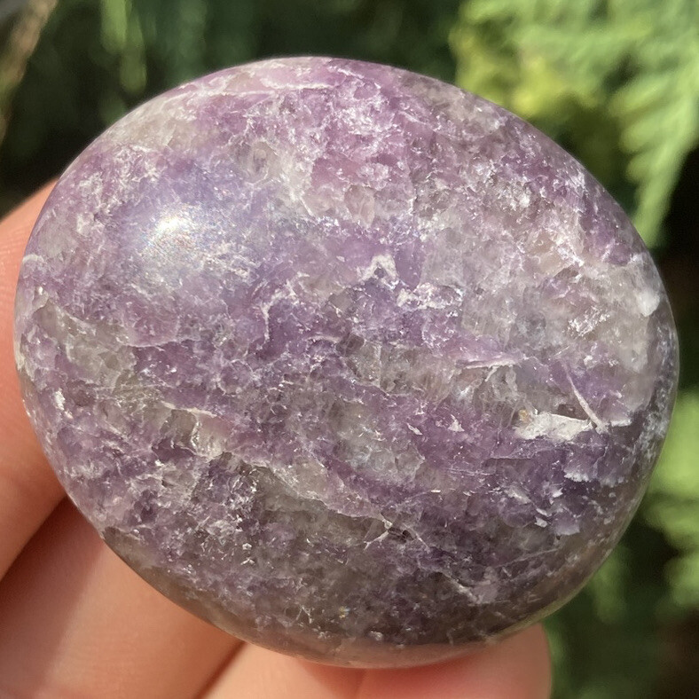 Handmade Polished LEPIDOLITE & INDICOLITE Crystal Palm Stone MADAGASCAR 1.8″