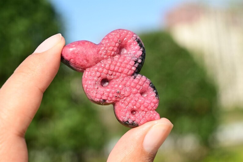 Natural Rhodonite Snake 1.6” Reiki Crystal skull carved Heal decor gift 1pc