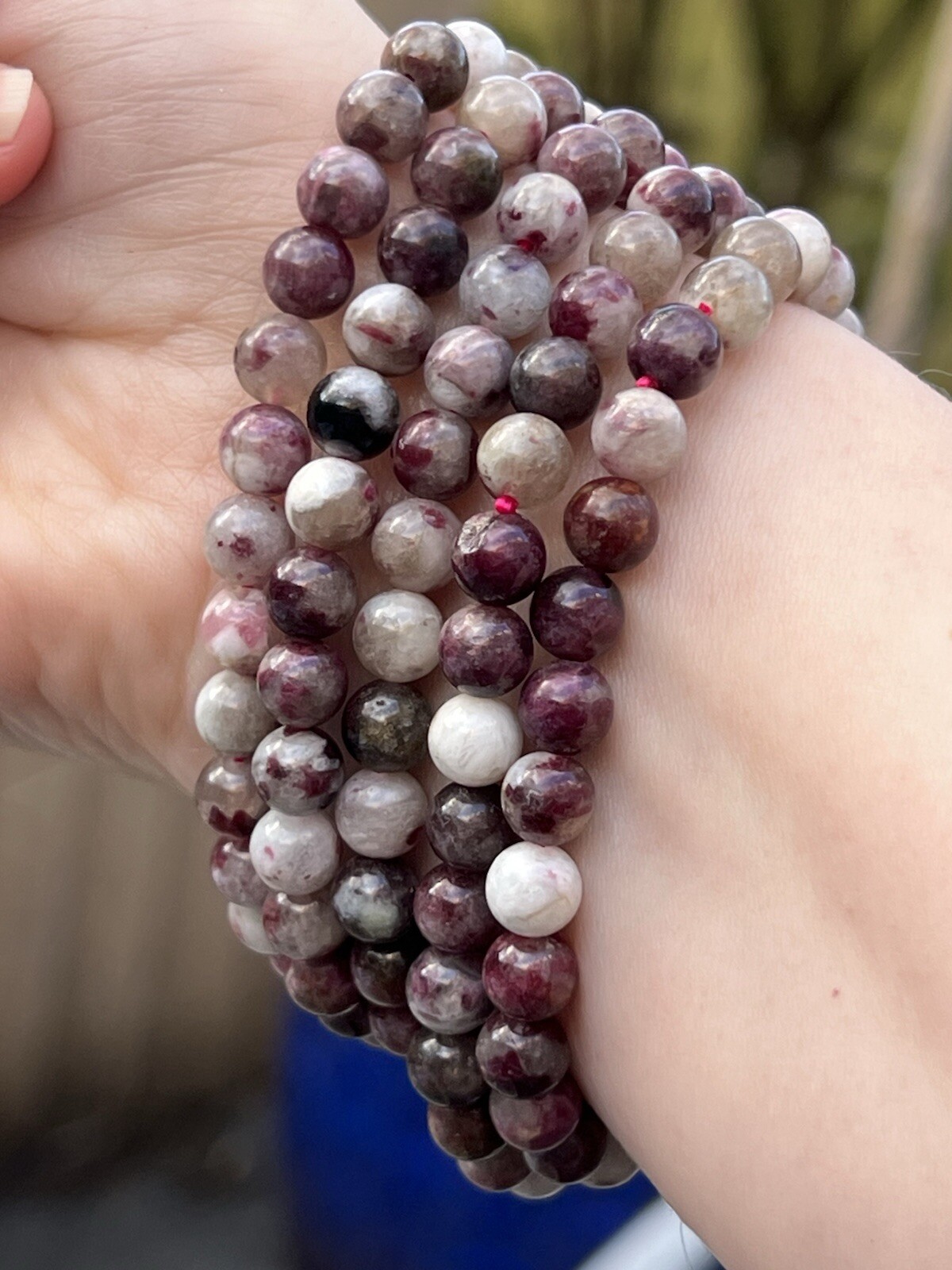 High Grade Pink Tourmaline Plum Blossom Quartz Crystal Beaded Bracelet 6mm AAA+