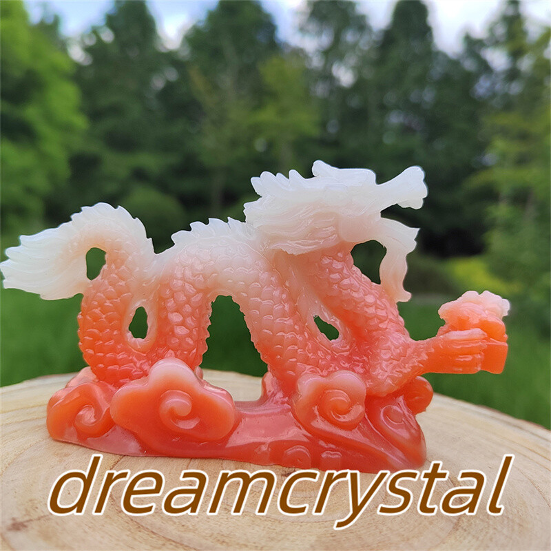 4″ Luminous Stone Sculpture Chinese Dragon Skull Resin Sculpture Gift 1pc