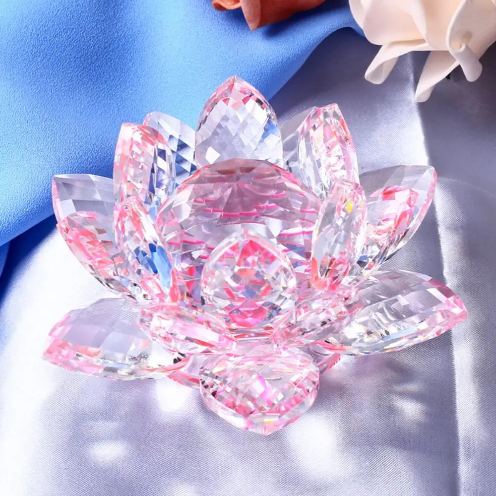 Feng Shui Quartz Crystal Lotus Flower Crafts Glass Paperweight Home Decor Party