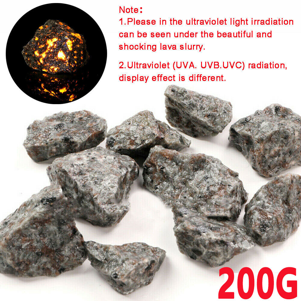 200g Raw Rough Yooperlite Flame Fire Stone Mineral Crystal Rocks UV Fluorescent