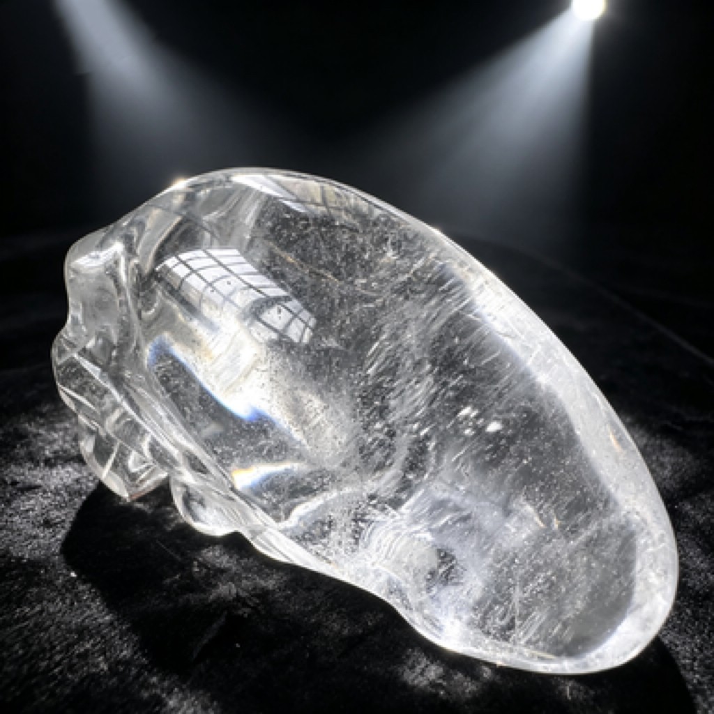 Hand Carved Natural Clear Quartz Alien Skull Figurine Polished Crystal Desk Deco