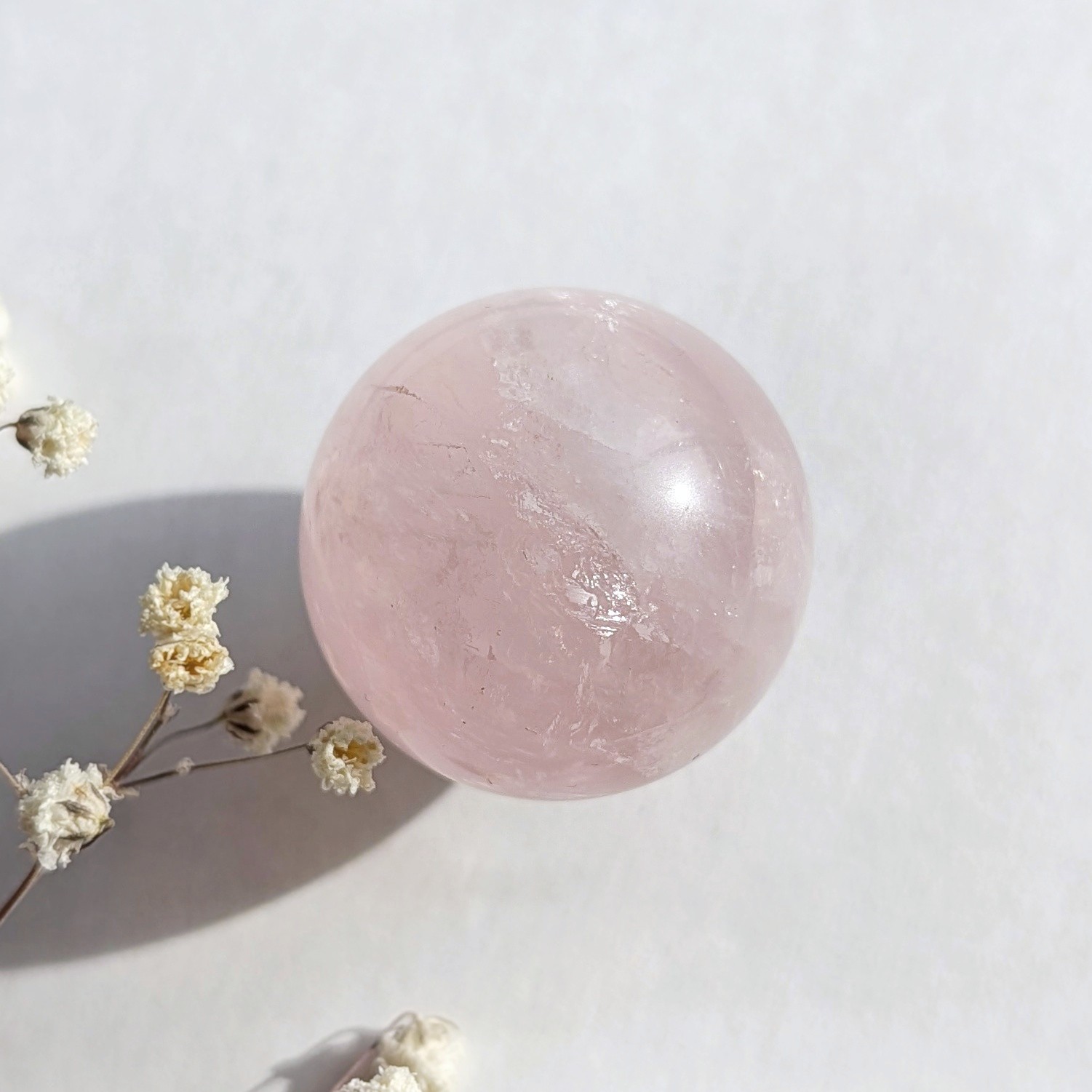 31mm sparkly milky pink star rose quartz sphere, asterism rq, pastel crystal