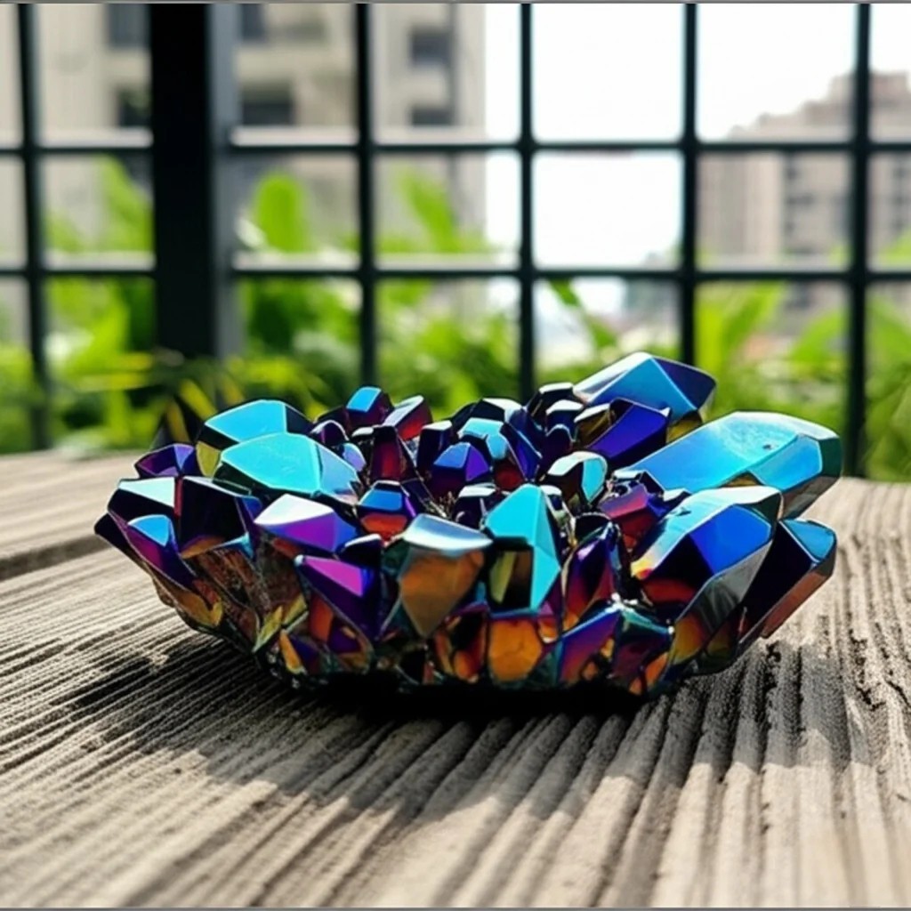 Raw Angel Aura Rainbow Quartz Crystal Titanium Cluster Healing Home Decor 90g