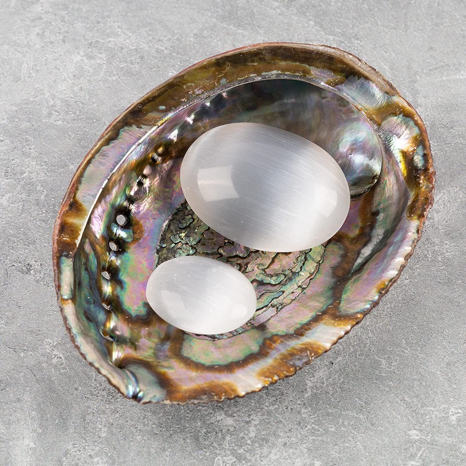 Polished Selenite Crystal Palm Stone, Worry Stones, Fidget Stone, 2 pc Set