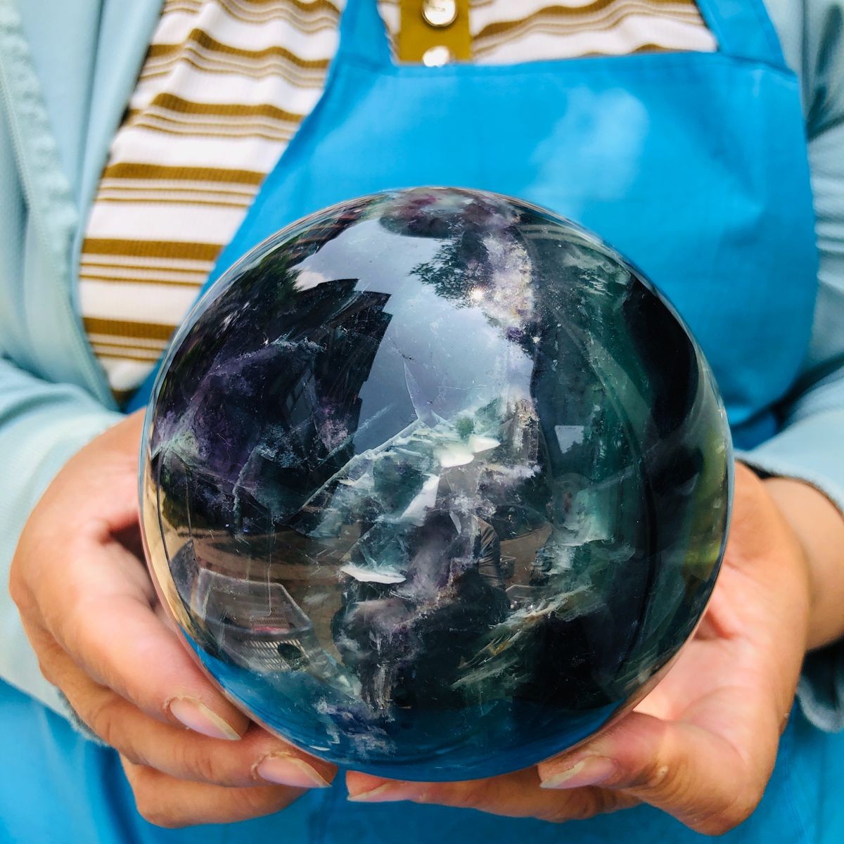 4.26LB Natural rainbow fluorite sphere quartz crystal polished ball healing