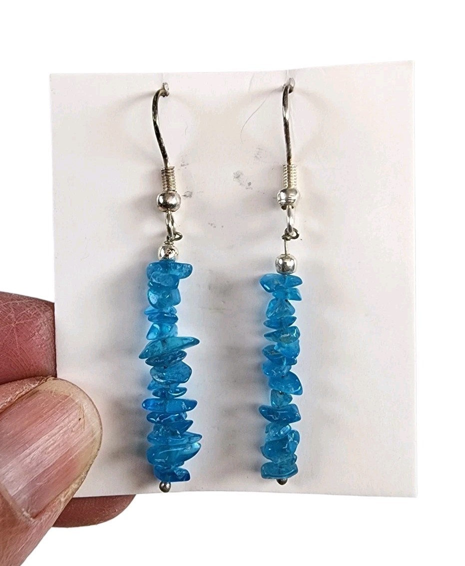 Neon Apatite Chip Earrings in Sterling Silver. 9 Pair Lot