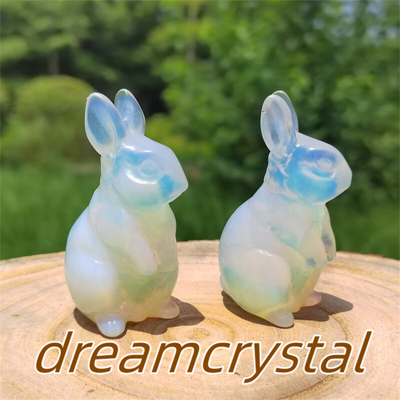 2″+ Opalite Rabbit Hand Carved Quartz Crystal Skull Reiki Sculpture Gift 1pc