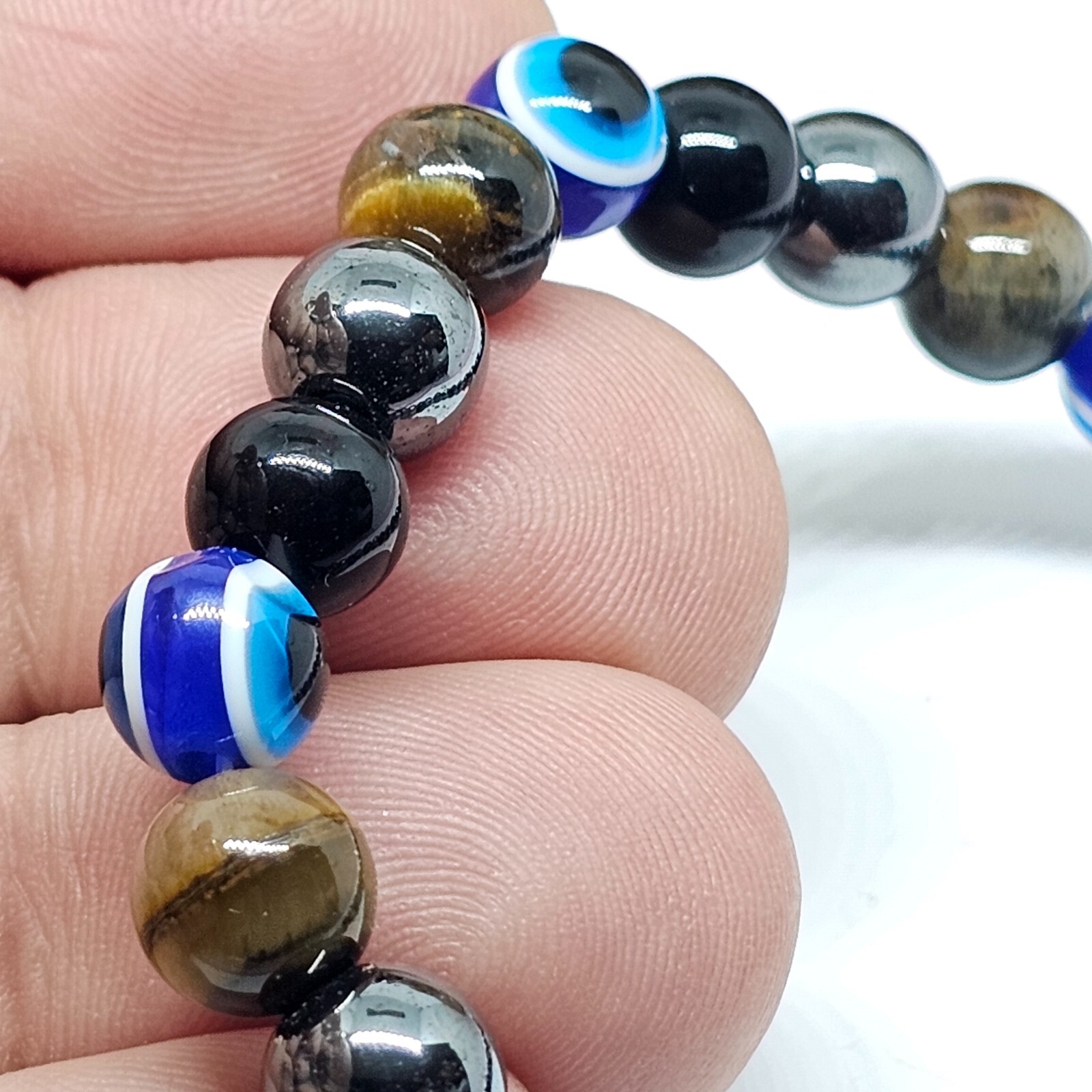 Evil Eye Protection Bracelet Hematite Obsidian Tigers Eye Gemstone Jewellery