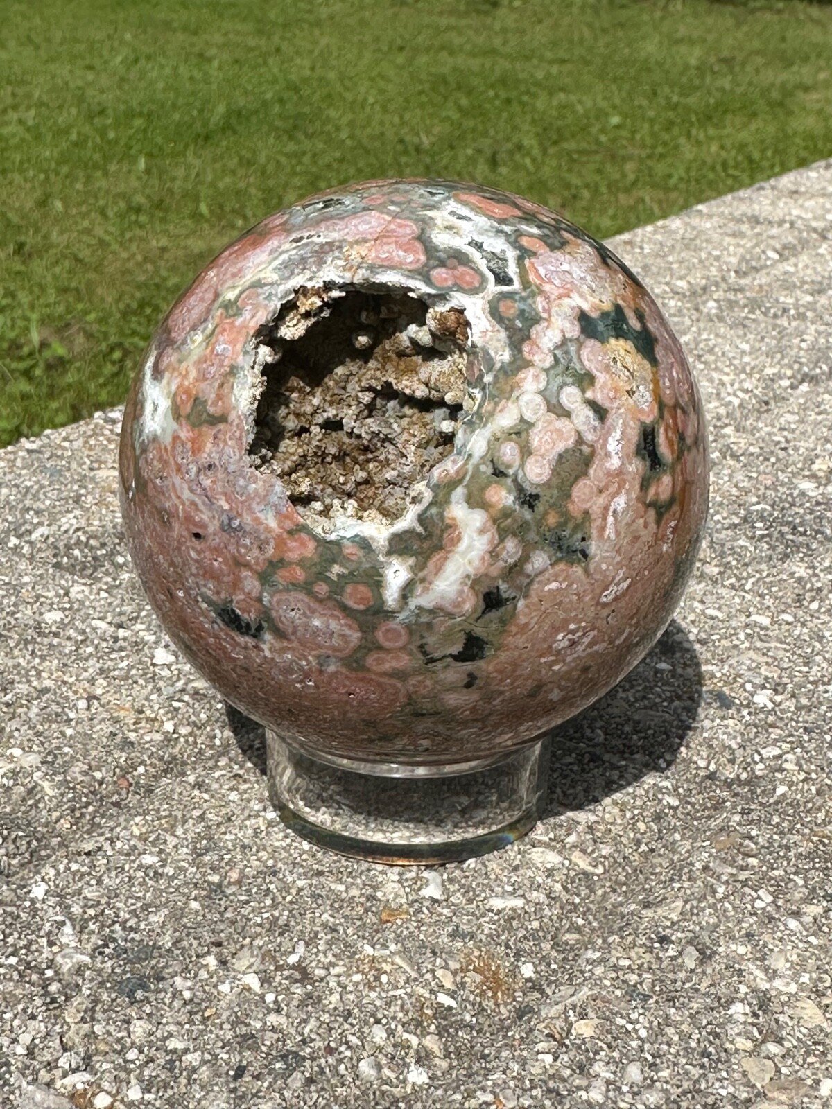8th vein orbicular ocean jasper natural druzy polished crystal sphere