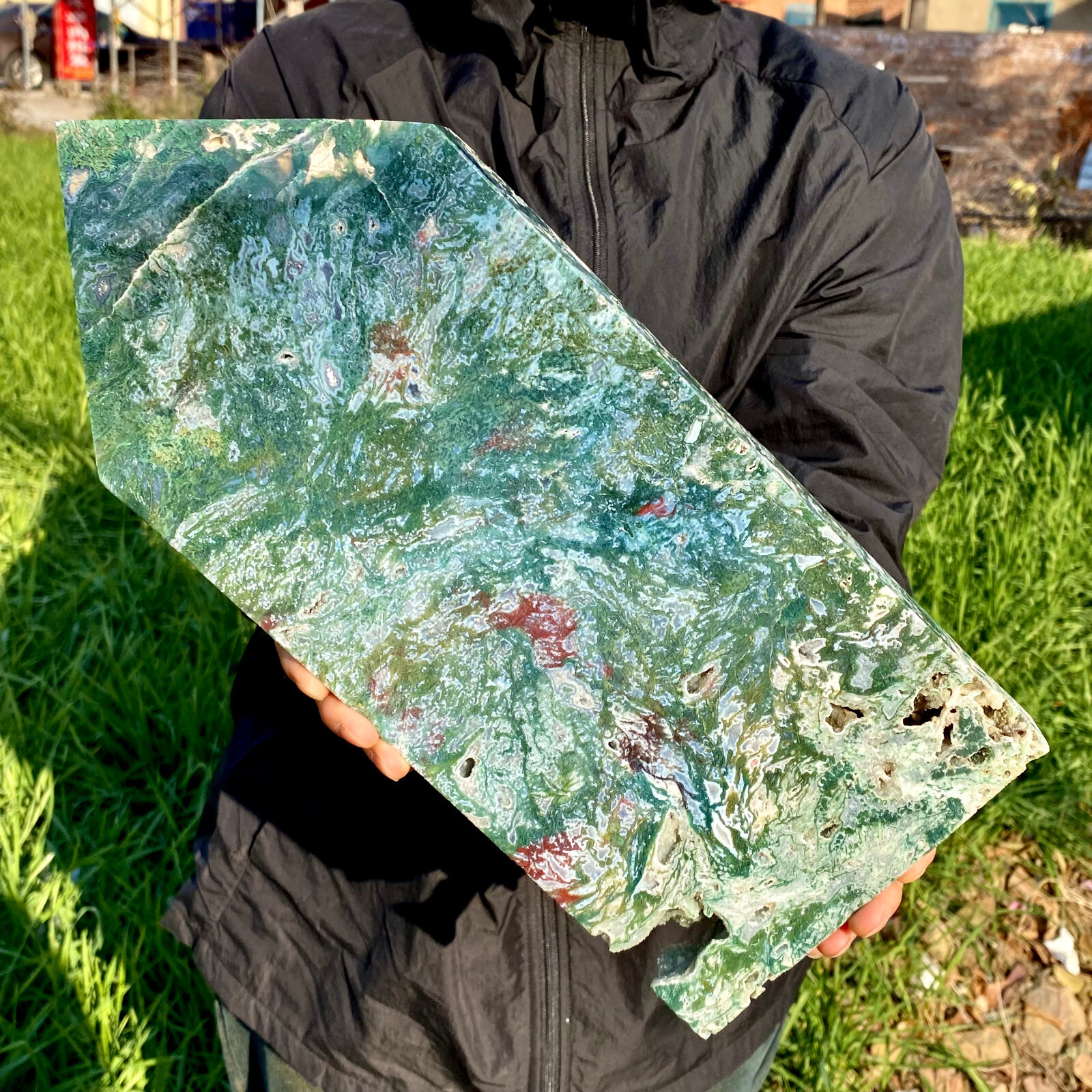 7.73LB Natural green moss agate quartz crystal obelisk aura healing