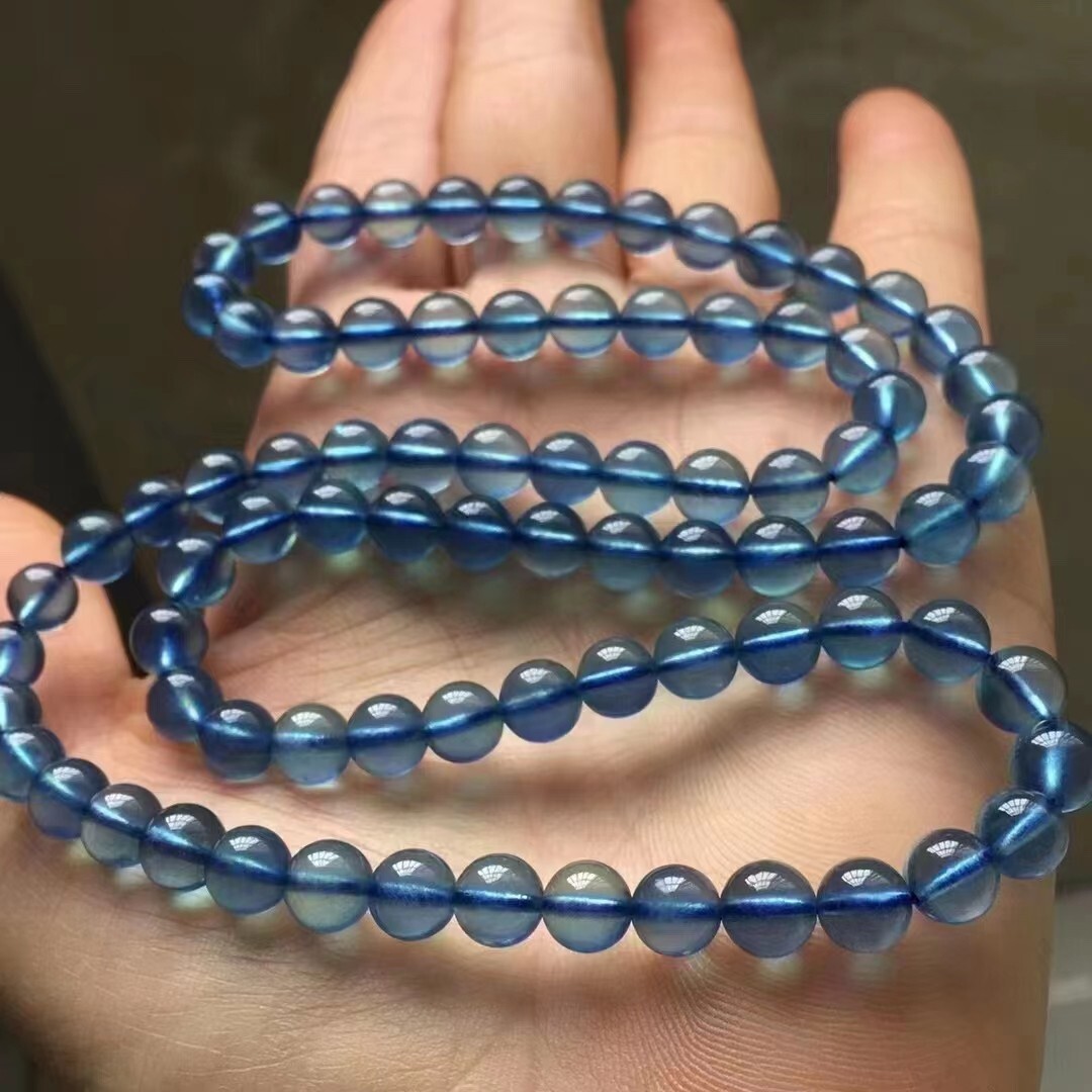 4.5mm Natural Blue Aquamarine Gemstone 3P Clear Round Beads Fashion Bracelet 5A