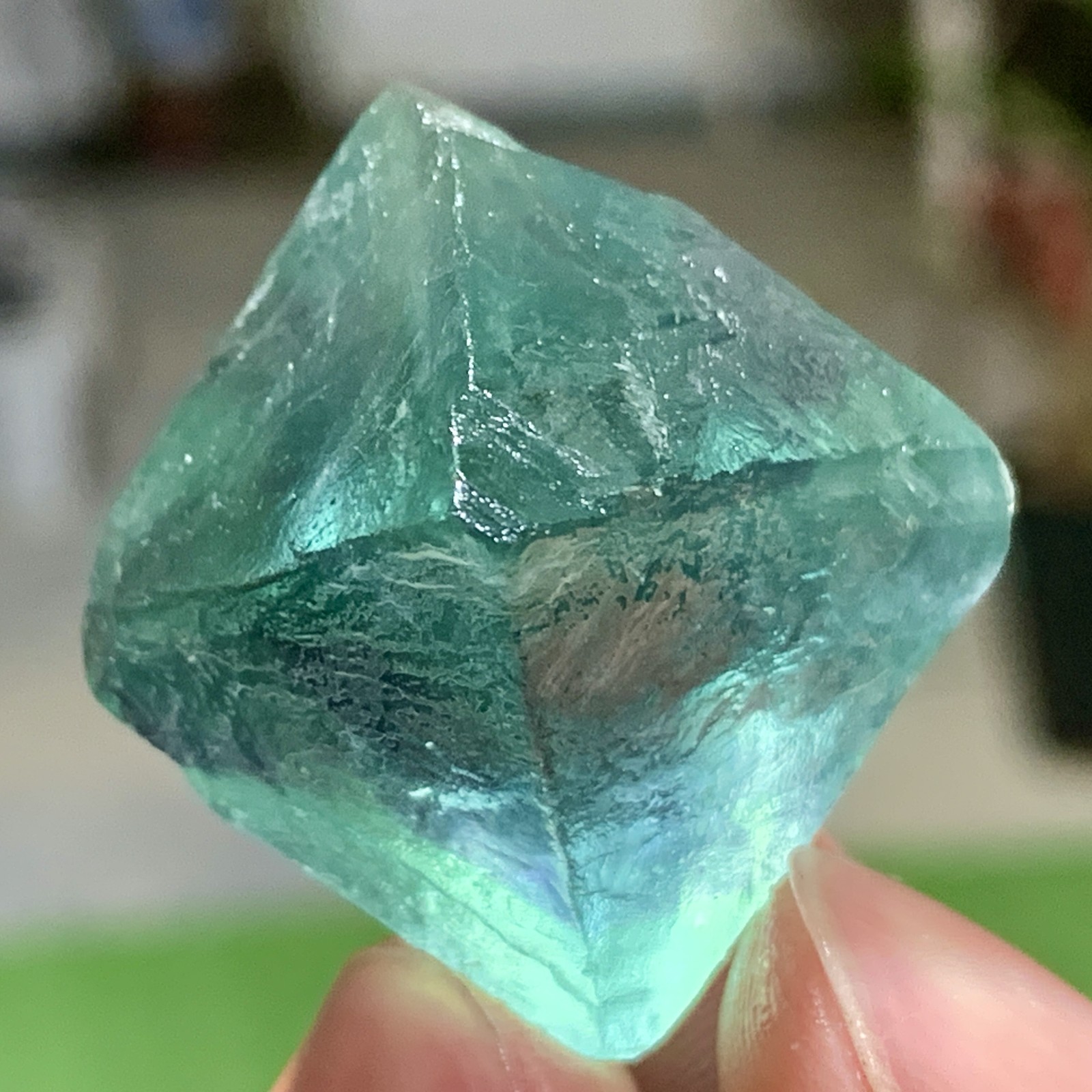 23G Rare transparent blue green fluorite cubic mineral crystal sample/China