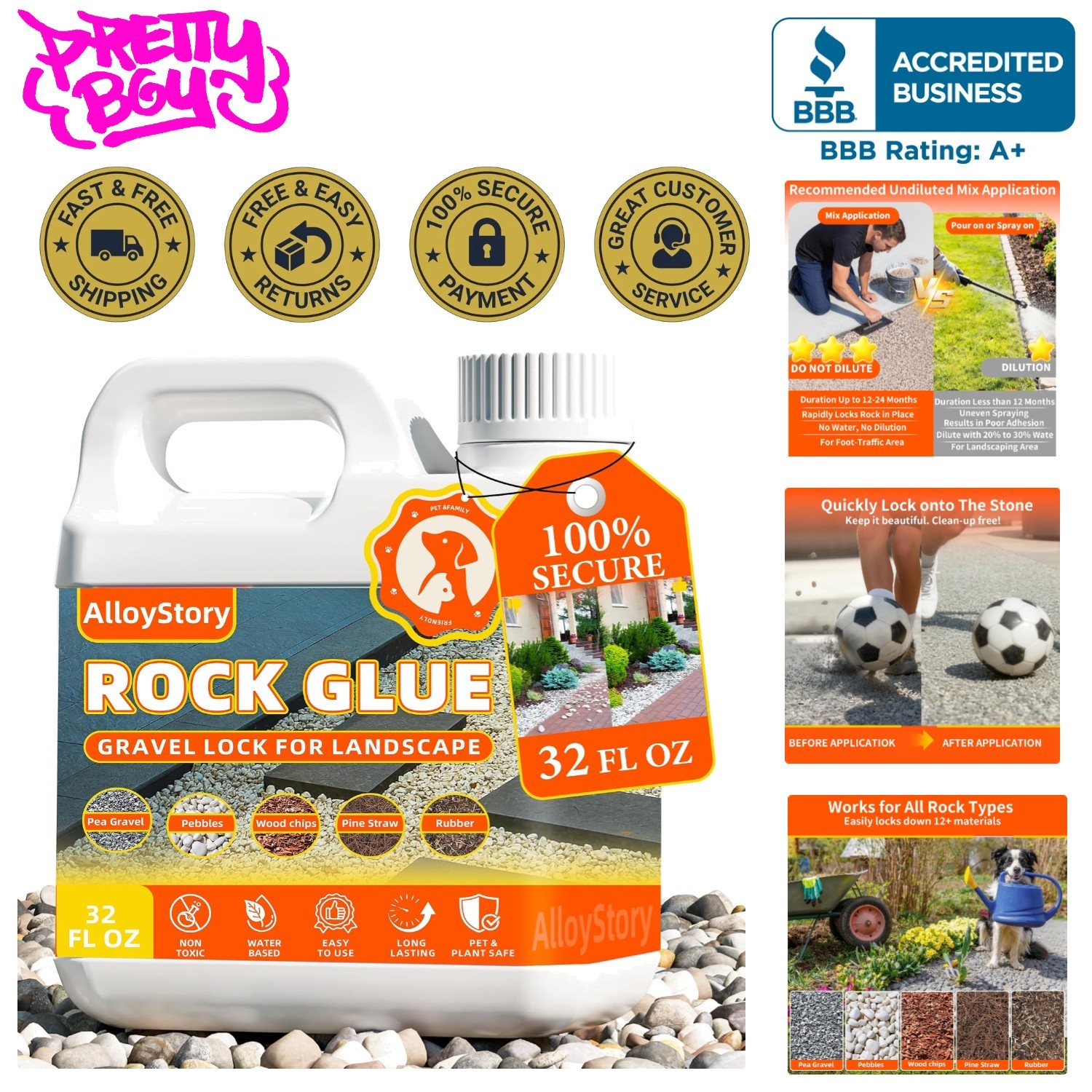32 Oz Non-Toxic Landscaping Rock Glue – Fast-Drying Stone Adhesive & Stabilizer