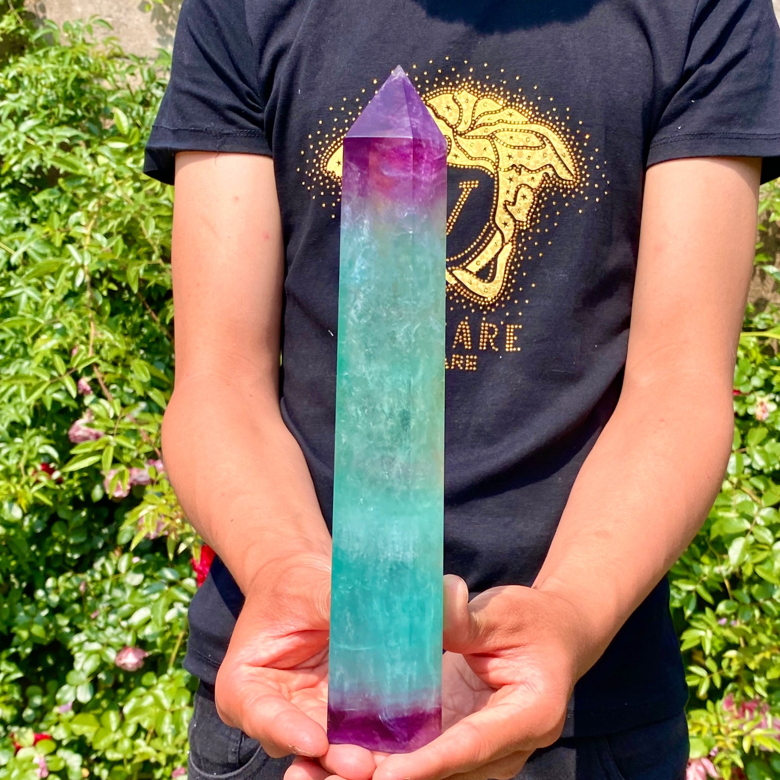 2.2LB Natural rainbow fluorite obelisk quartz crystal wand point Gem Healing