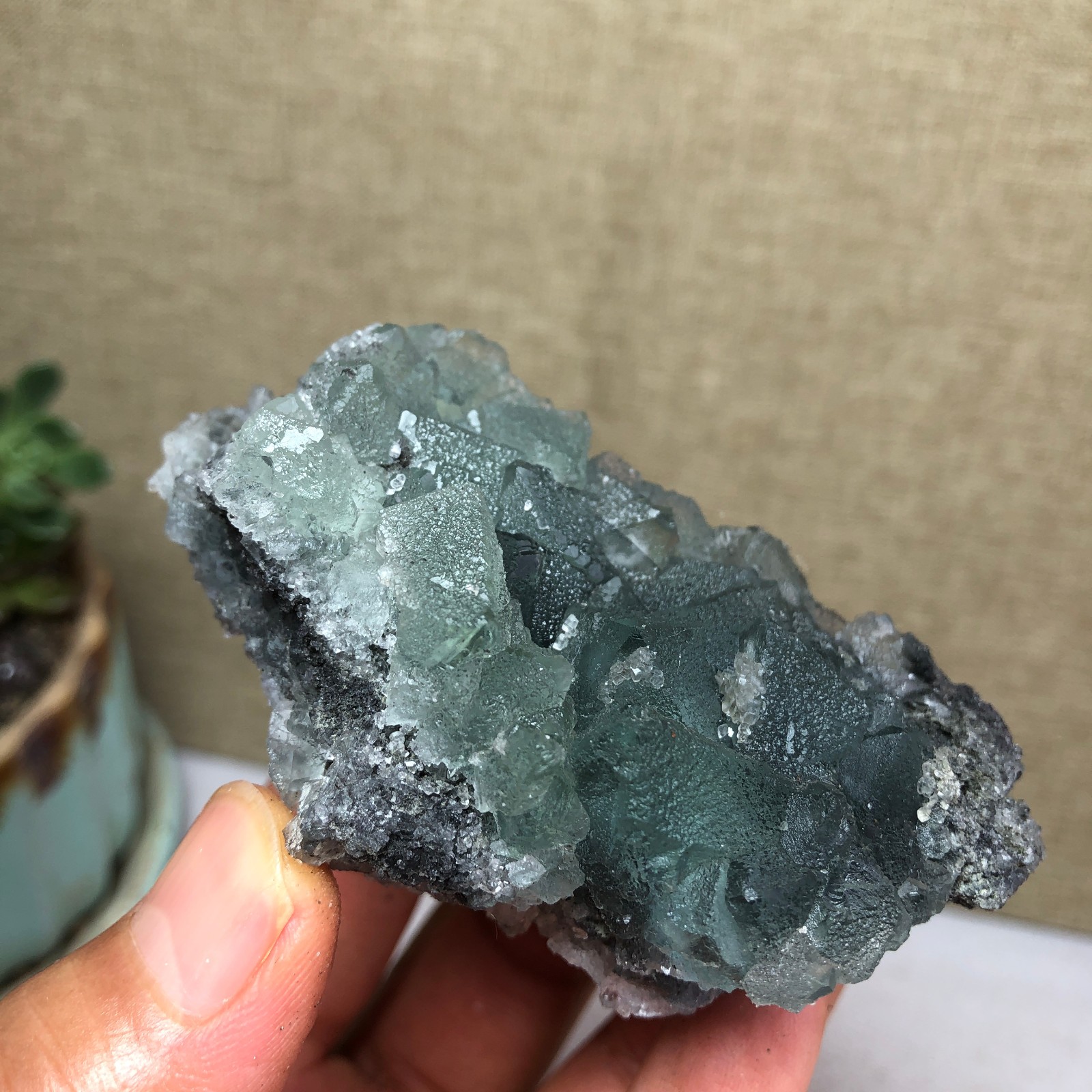 122g NATURAL Green Cubic FLUORITE Crystal Cluster Mineral Specimen A4738