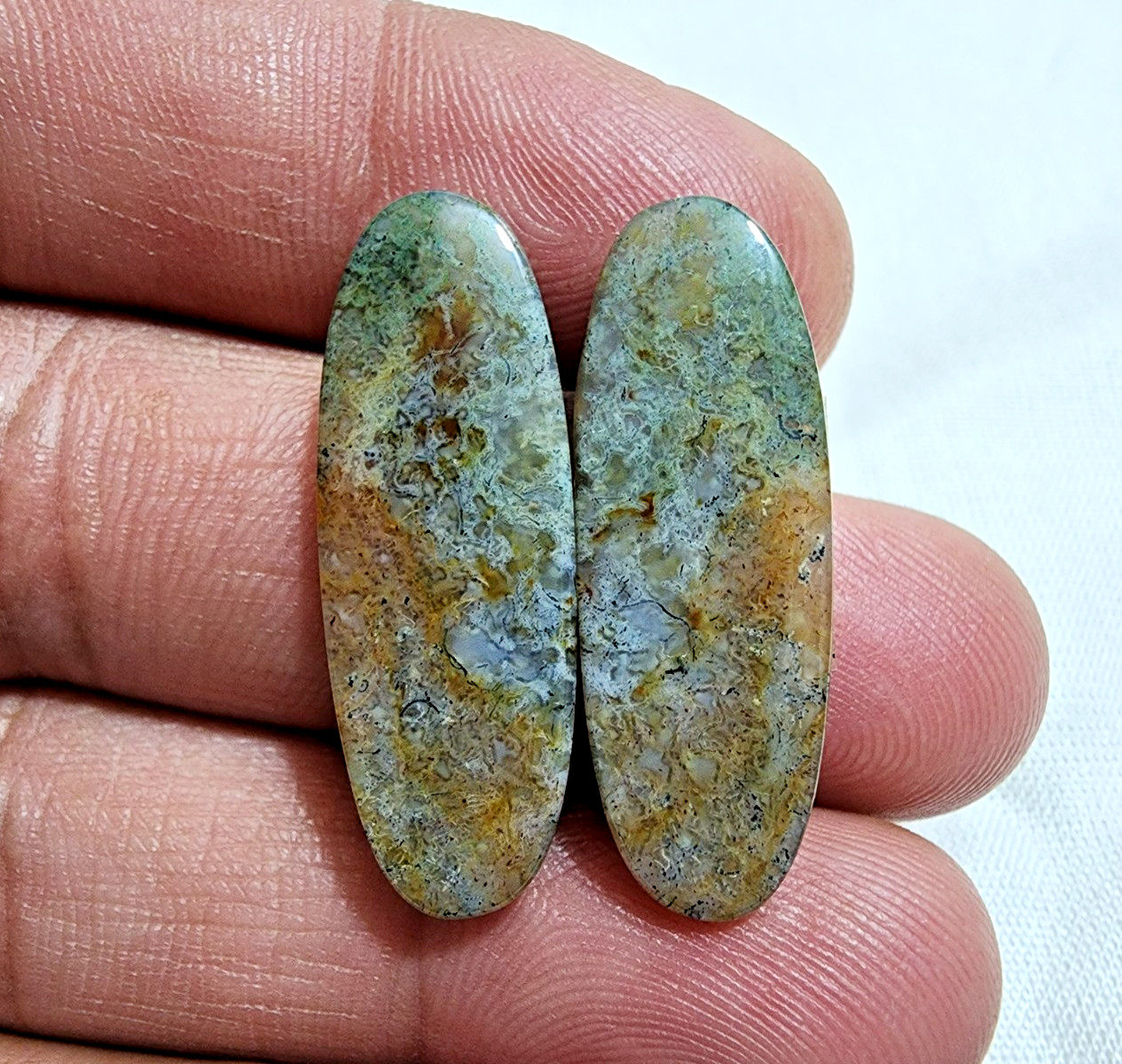 AAA+ Moss Agate Matching Pair Cabochon 25.15ct Loose Gemstone for Jewelry Making