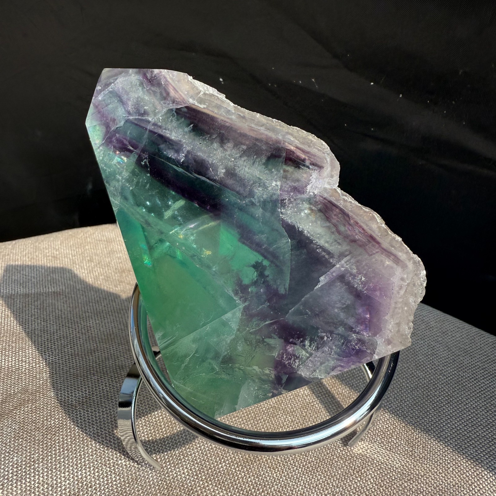 290g Natural Watermelon Fluorite Slice Mineral Crystal Healing