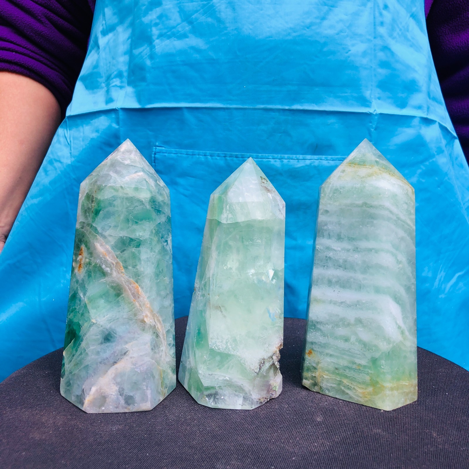 5.25LB 3Pcs Natural Colourful Fluorite Obelisk Quartz Crystal Tower Healing