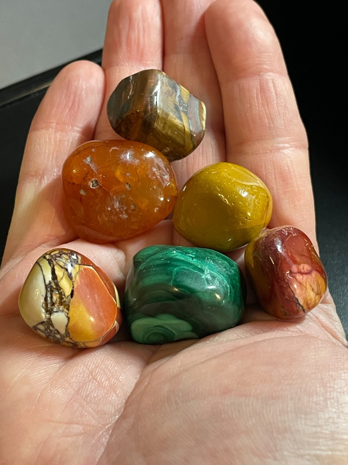 6-Pcs Polished Tumbled Gemstones Various Types Marble Colors Smooth Rounded