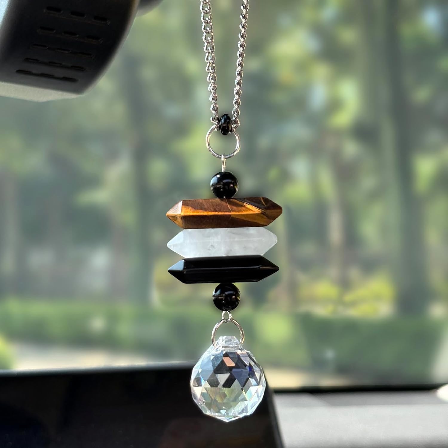 Crystal Hanging Car Charm,Cute Healing Stones Car Decor for Rear View Mirror,Boh