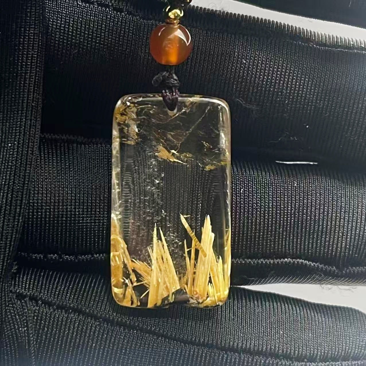 7.0g Natural Gold Hair Rutilated Quartz Crystal Pendant Reiki Healing Gift