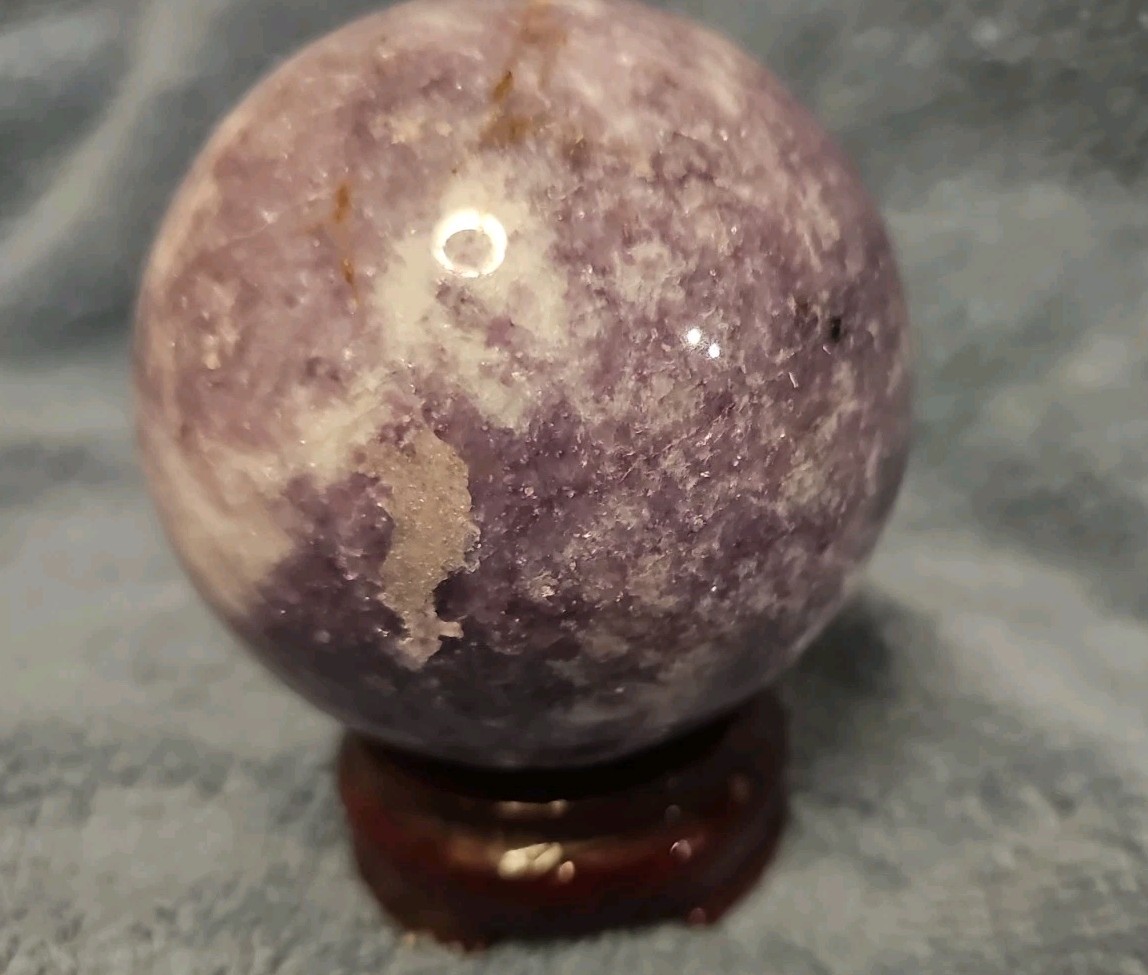 Genuine Polished Lepidolite (2.75″) Sphere Wirh Wood Stand
