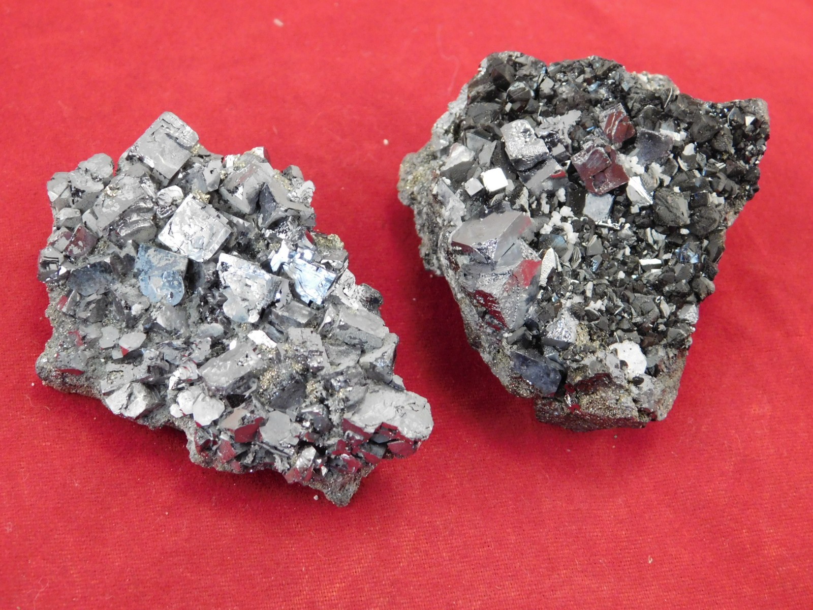 TWO! Rhombic GALENA Crystal Clusters with Druzy PYRITE Peru 137gr