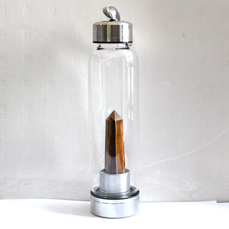 Natural Tiger’s Eye Quartz Crystal Elixir Water Bottle Cup Rock Stone Wand Reiki