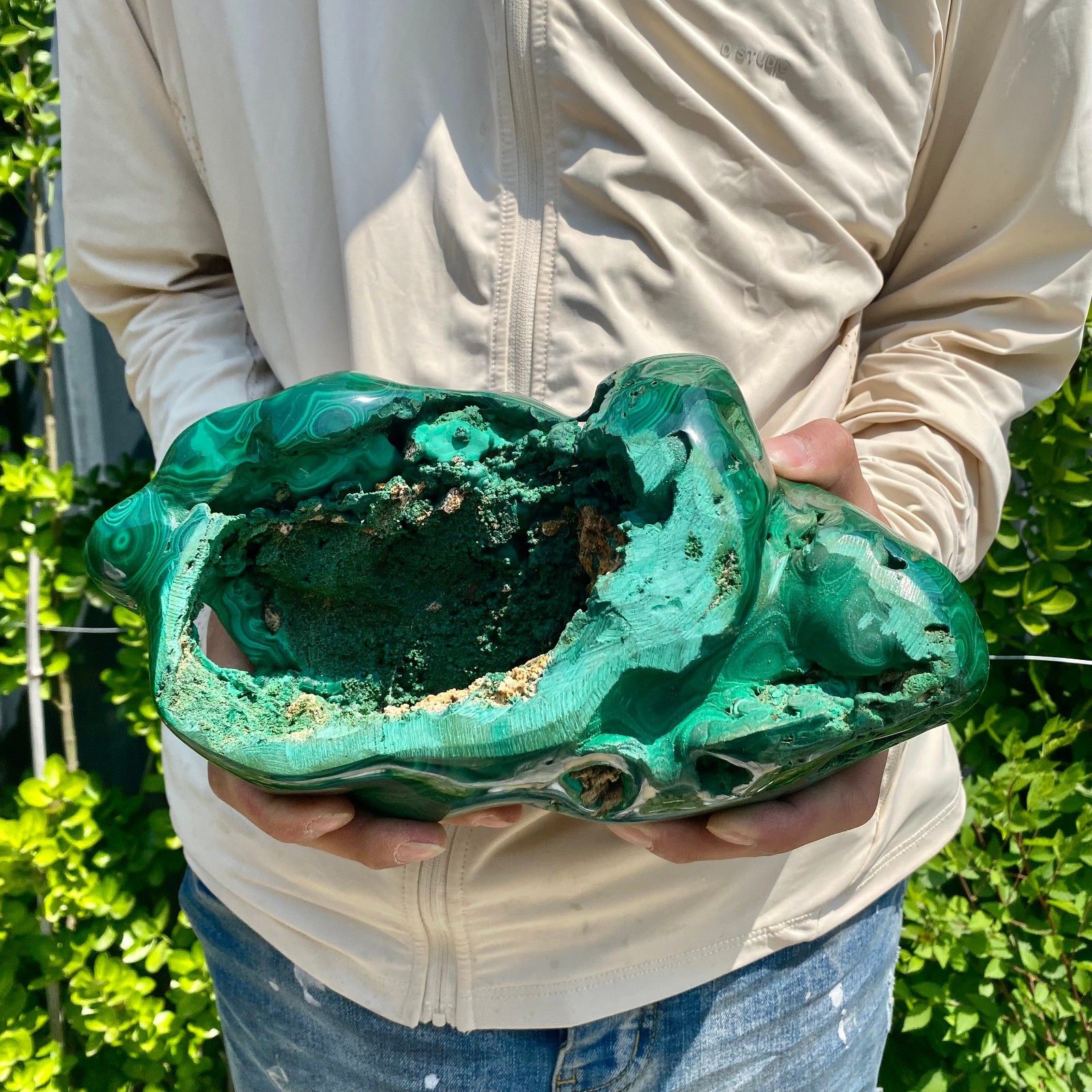 9.47LB Natural glossy Malachite transparent cluster rough mineral sample