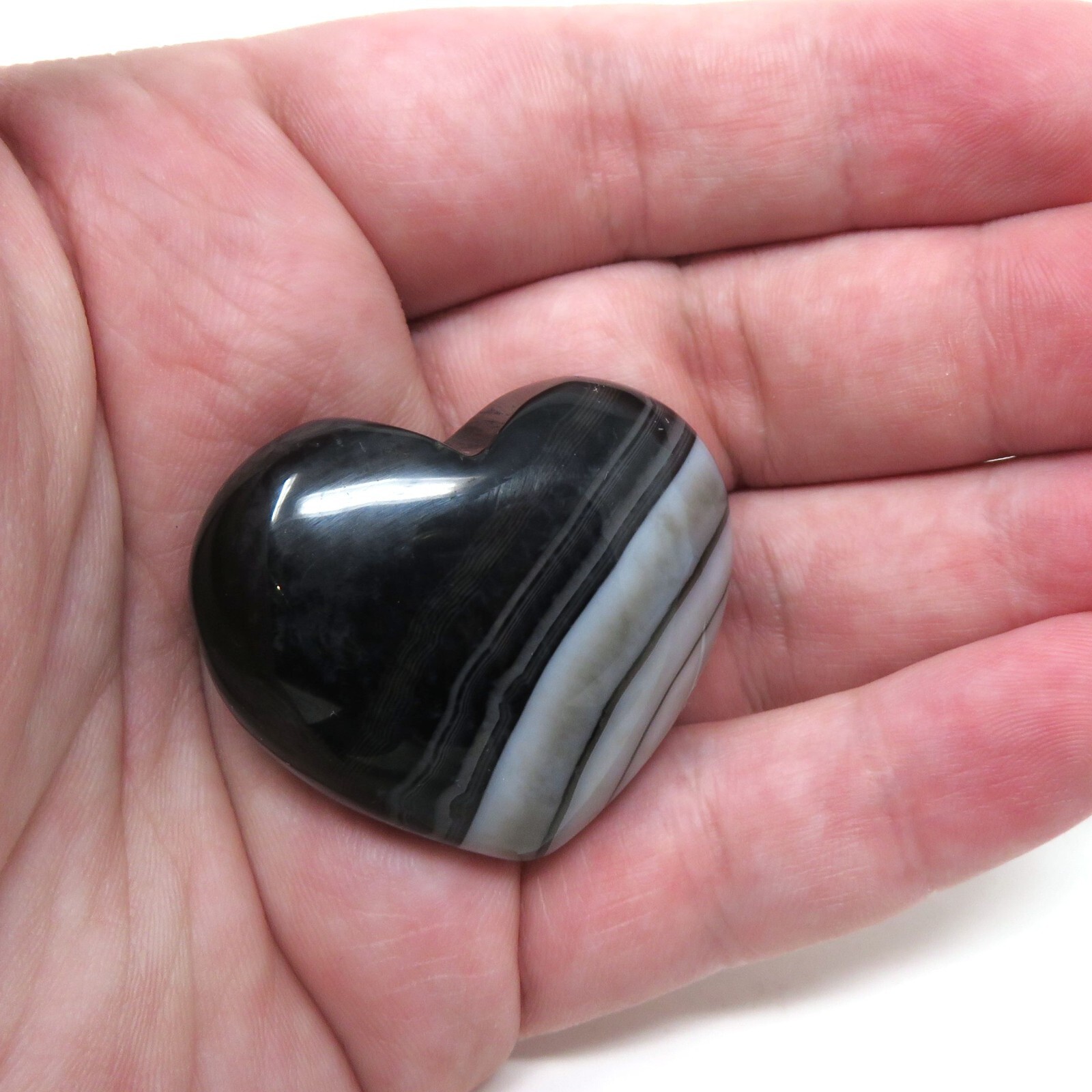 Black Banded Agate Stone Heart #918- 40mm x 35mm x 15mm or 1.57″