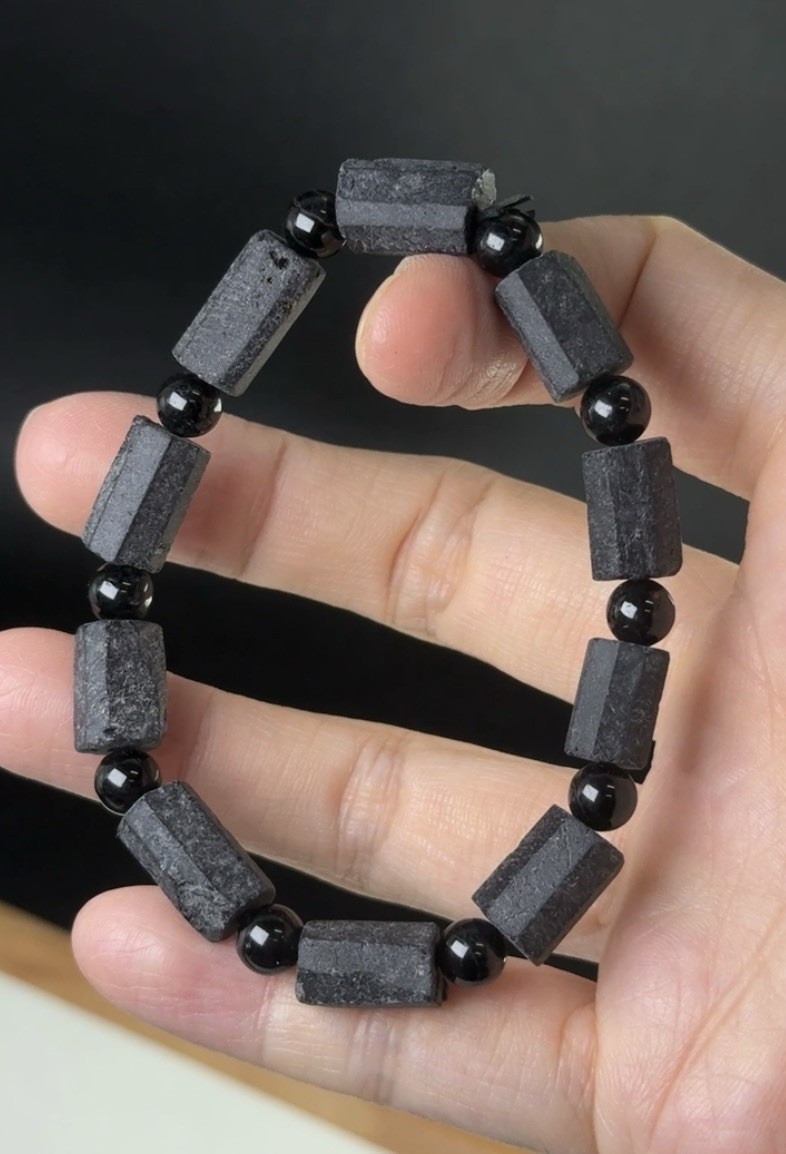 Natural Raw Black Tourmaline Bracelet 8-9.5mm Rough Stone Protection EMF WYSIWYG