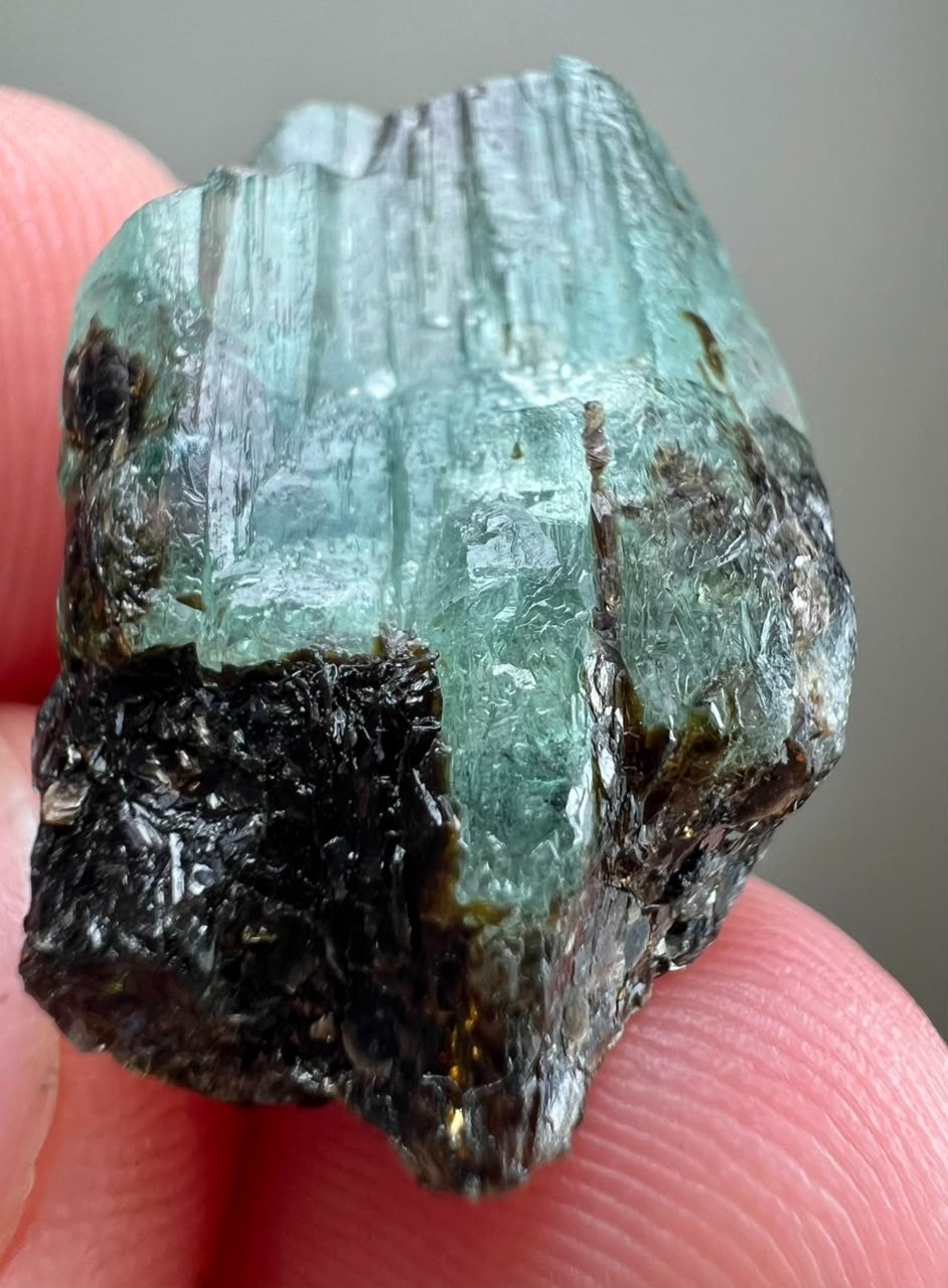 18CT, Beryl Var! Natural Emerald Huge Transparent Crystal on Black Mica ,KPK PAK