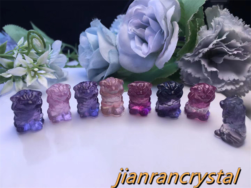 5pcs Natural Fluorite Quartz Hand Carved Lion Crystal Skull Reiki Healing Gift