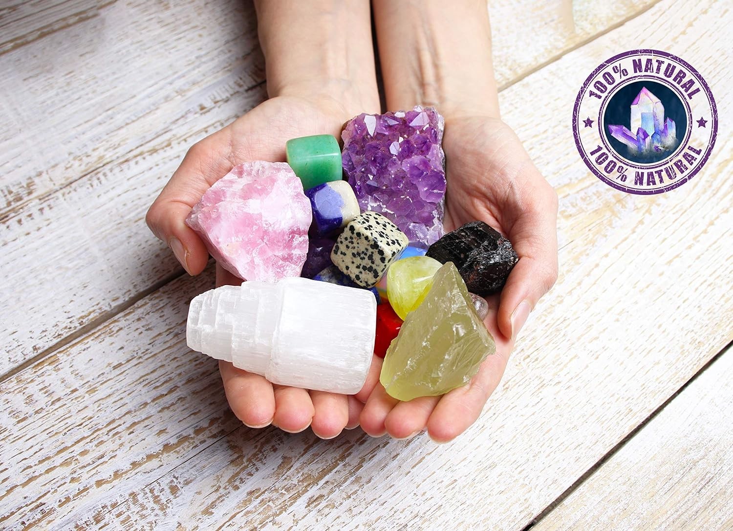 16 LARGE Natural Healing Crystals Set in Wooden Box – Tumbled Rough & Raw Crysta
