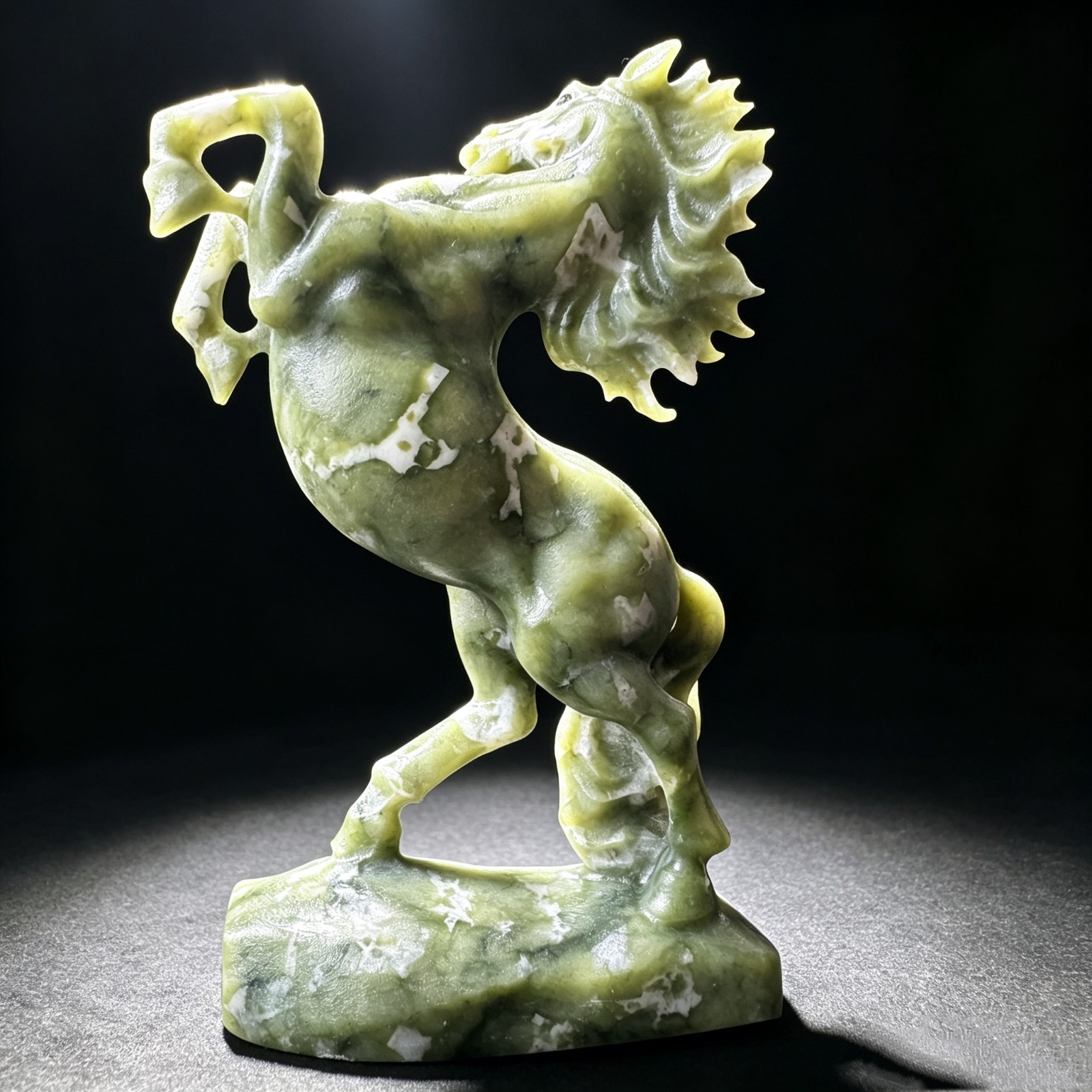 Natural Jade Horse Figurine Finely Carved Stone Animal Sculpture Desk Decor 5″