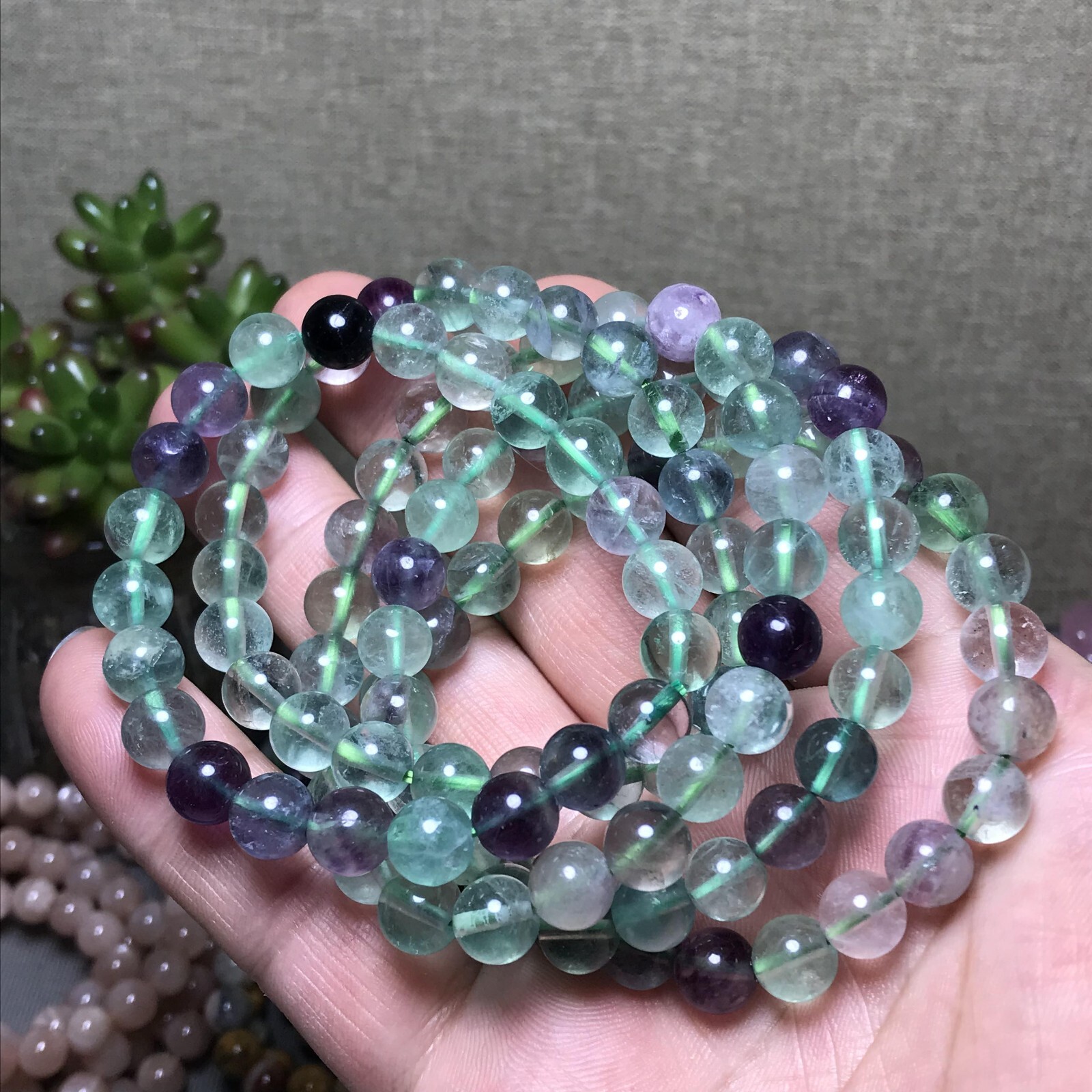 5Pcs Wholesal Natural Polish Green Fluorite crystal bracelets ball 8mm