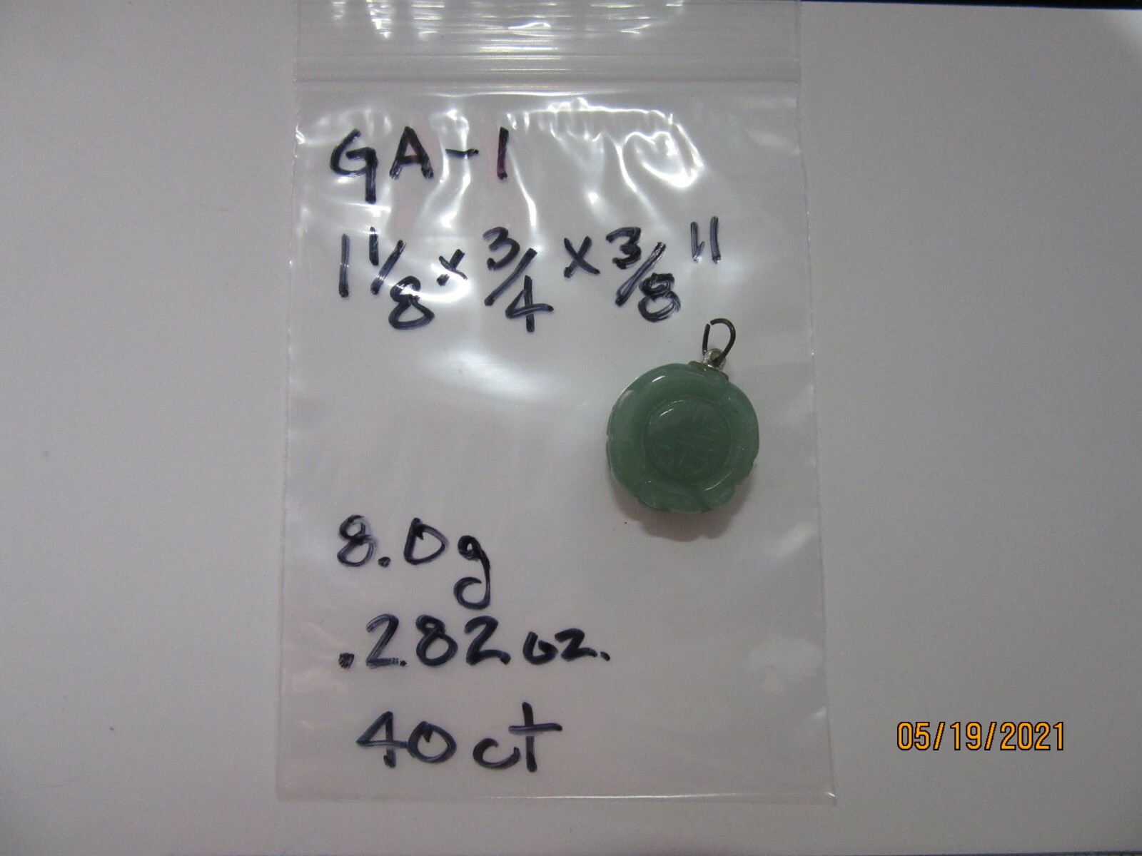 Green Aventurine Chinese Dragon Word Luck Prosperity 1 1/8″ Pendant GA-1