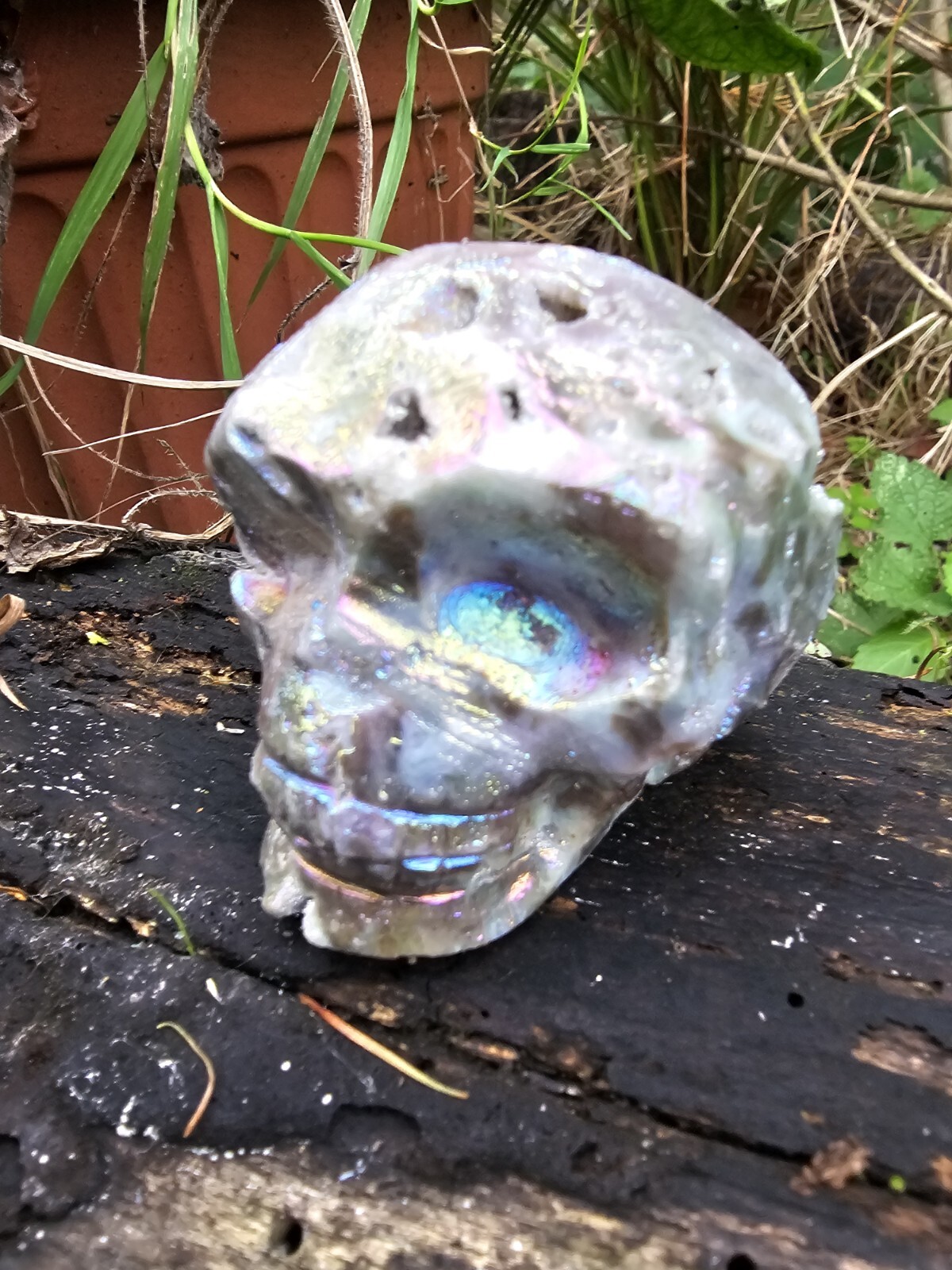 *SALE* Druzy Titanium Rainbow Aura sphalerite crystal Skull Angel Aura