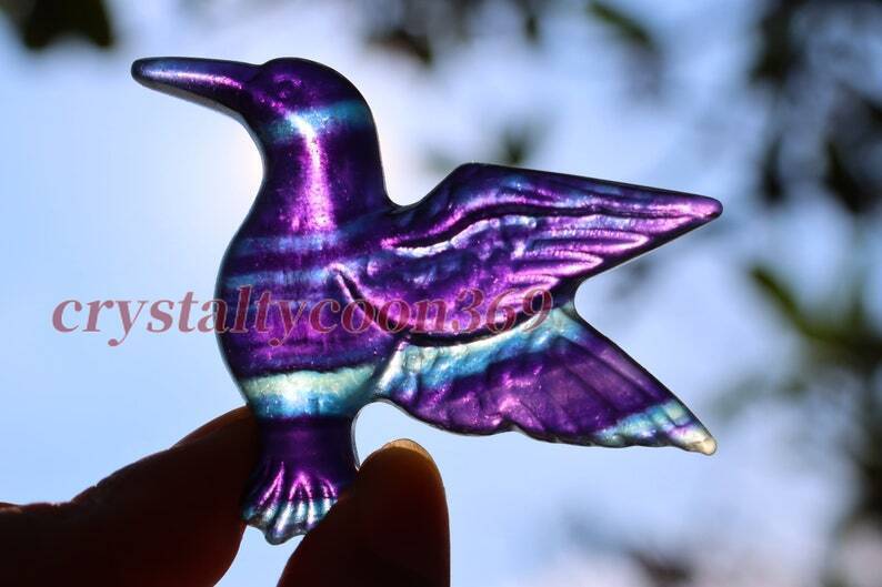 2″ Carved Natural Fluorite Humming Bird Reiki Crystal Skull Decor Crystal Gift
