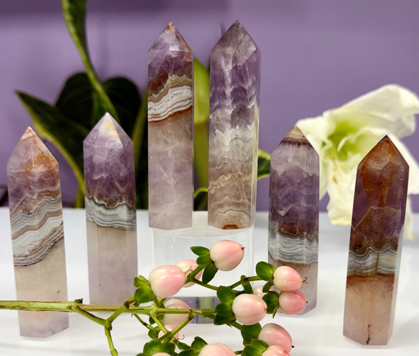 Wholesale 1 Lb Natural Amethyst Lace Agate Obelisk Tower Point Crystal Energy