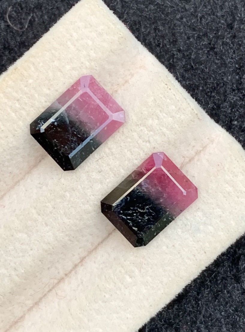 5.90ct natural red and black bi colors faceted tourmaline pair 10.8mm